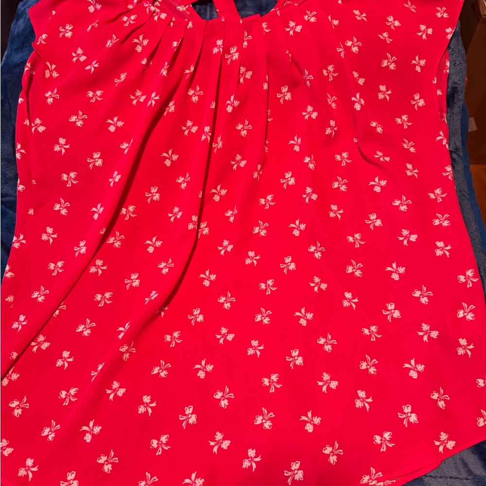 LC Lauren Conrad Bright Pink Floral Cap-Sleeve Blouse